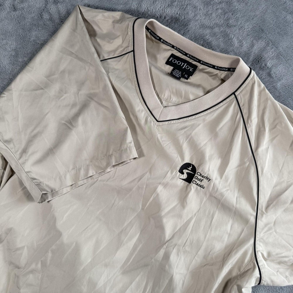 Vintage FootJoy Jacket Mens Size XL Beige V Neck Golf Pullover Windbreaker Y2K